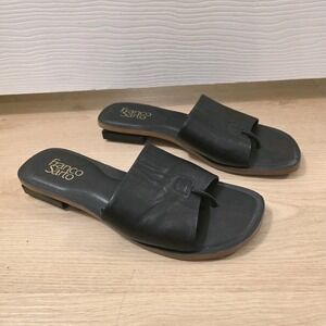 Franco Sarto Black Leather Slip On 90s Minimalist Peggy Sandals Size 8M